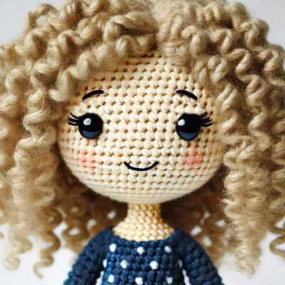 Crochet doll version of Ferne, member of the Board of Directors for Community Threads.