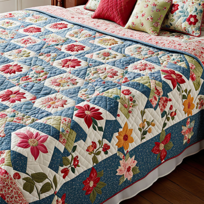 an image of a colorful quilt on a bed - a free clothing item available from Community Threads