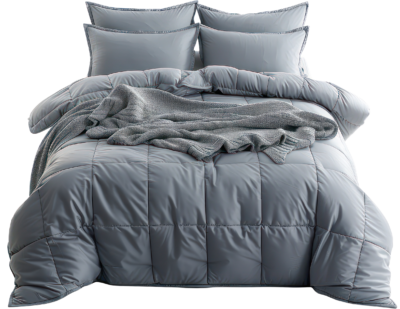 an image of a grey comforter set representing a free clothing item available from Community Threads