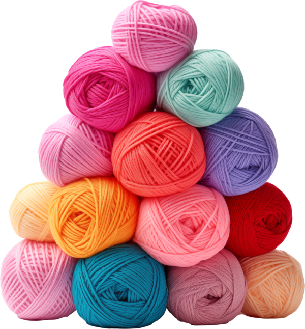 A colorful stack of yarn representing the page, Become a Member, on the Community Threads website.