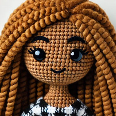 Crochet doll version of Francine, Board Member of Community Threads.