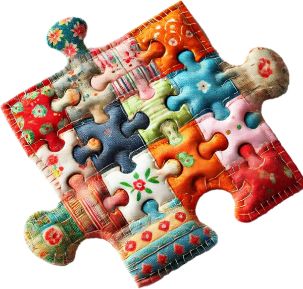 Picture of a sewn patchwork puzzle piece representing community partners of Community Threads